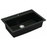 Karran Top Mount 33" Single Bowl Quartz Workstation Kitchen Sink, Black