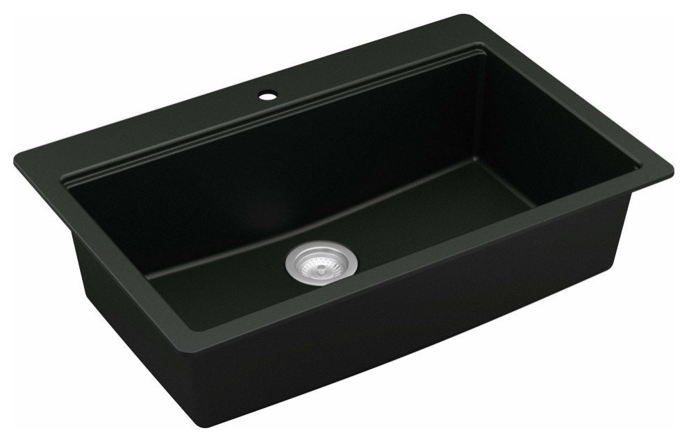 Karran Top Mount 33" Single Bowl Quartz Workstation Kitchen Sink, Black
