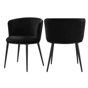 Skylar Dining Chair, Set of 2, Black Velvet, Matte Black Iron Legs