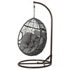 GDF Studio Kyle Outdoor Wicker Hanging Basket Chair, Black/Gray