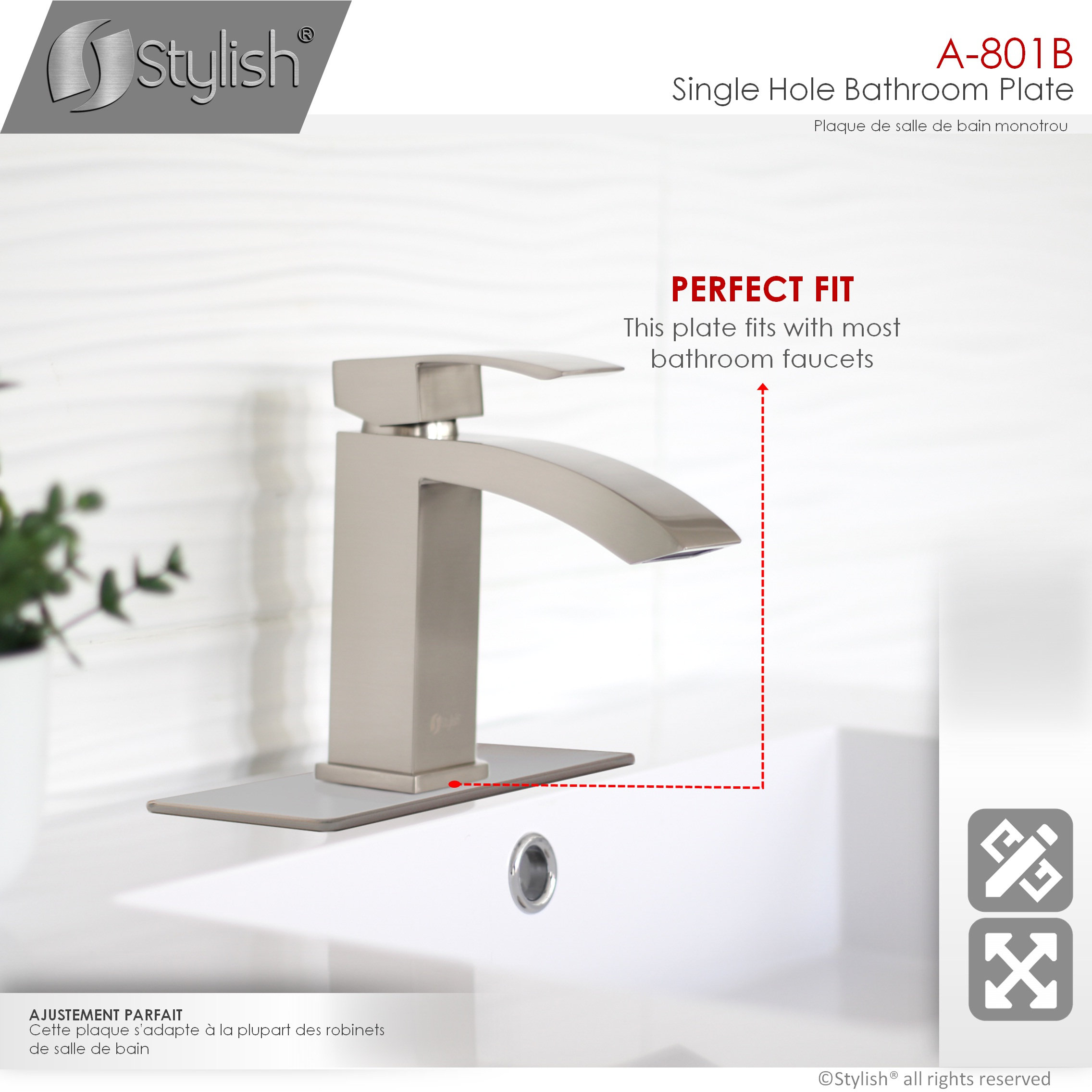 STYLISH 6 1/8" Brushed Nickel Bathroom Square Deck Plate