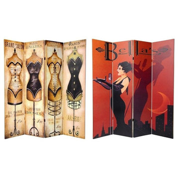 6' Tall Double Sided Mannequin and Singer Canvas Room Divider 4 Panel