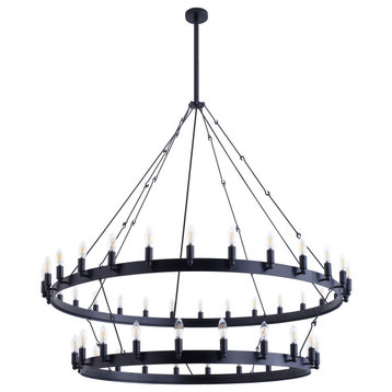 48-Light Wagon Wheel Chandelier Candle Style Ceiling Light, Black