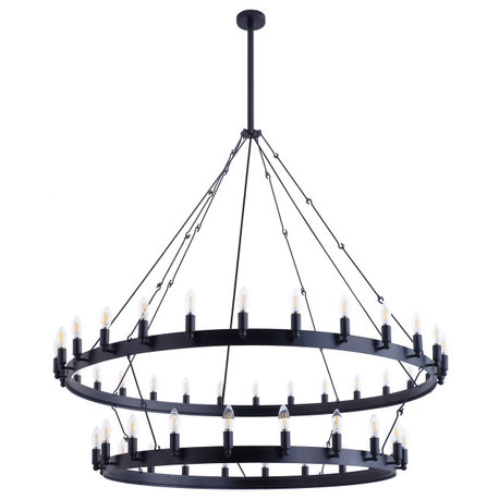 48-Light Wagon Wheel Chandelier Candle Style Ceiling Light, Black