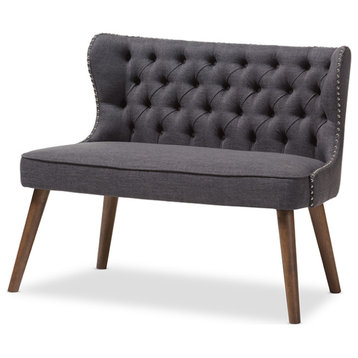 Scarlett Mid-Century Modern Brown Wood and Dark Grey Fabric Upholstered...