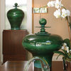 Luxe Oversize MidCentury Modern Ginger Jar  Fat Emerald Green Finial Decorative