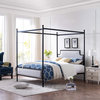 Contemporary Canopy Bed, Black Frame With Grey Headboard & Footboard, Queen