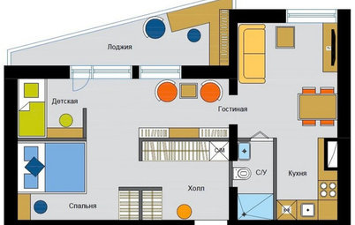 Перепланировка: Двухкомнатные квартиры в домах серии II-68-04