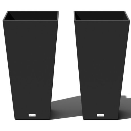 Midland Tall Square Planter, Black, 30'', 2 Pack