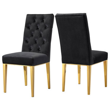 Capri Velvet Upholstered Dining Chair (Set of 2), Black