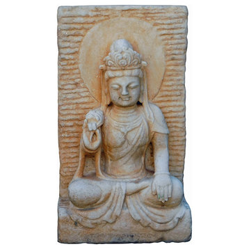 White Marble Stone Sitting Kwan Yin Tara Bodhisattva Statue