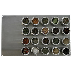 Contemporary Spice Jars And Spice Racks Soho Magnetic Spice Board With 20 Containers, Stainless Steel