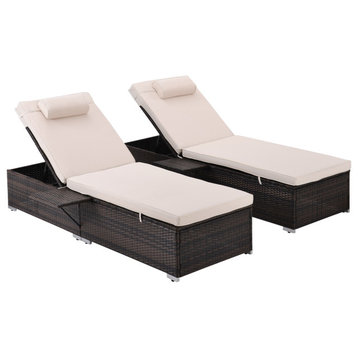 2 Piece Outdoor Rattan Reclining Chaise Lounge