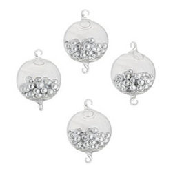 Bead Bauble Ornaments - Silver - Set of 4 - New - Christmas Ornaments