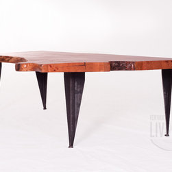 Cherry Crotch Coffee Table On Tapered Iron Legs - Coffee Tables