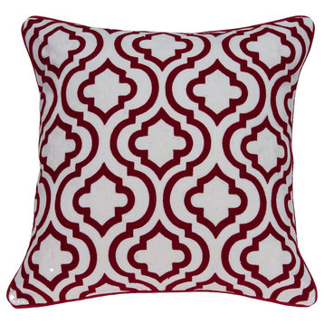 Nilam Transitional Red and White Pillow Cover With Poly Insert