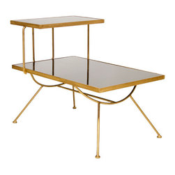Monica Gold Leafed Iron with Black Glass Step Back Side Table - Side Tables And End Tables