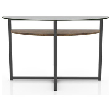 Furniture of America Barker Industrial Glass Top Console Table in Black Chrome