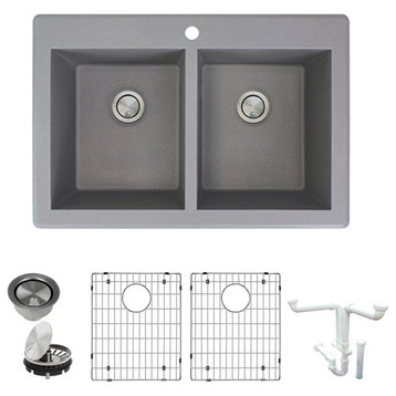 Radius Granite 33" Drop" Kitchen Sink Kit, Grey