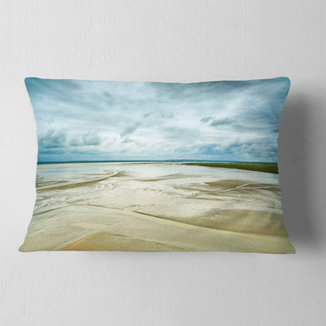 Low Tide in Mont Saint Normandy Landscape Wall Throw Pillow, 12"x20"