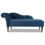 Jennifer Taylor Home - Samuel 66" Tufted Chaise Lounge, Right-Arm Facing, Satin Teal Velvet - Bring a classic glamorous accent to any space with the Samuel Chaise Lounge Collection by Jennifer Taylor Home. The rolled back, curved arm, and tufted seat are traditional details that come together for a lovely accent seating piece wherever you need additional seating. Perfect at the end of your bed or for a reading nook, under a window, or at an entryway.