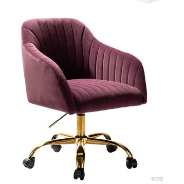 Swivel Rolling Task Chair With Tufted Back, Purple