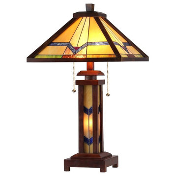 Alexander 3-Light Mission Double Lit Wooden Table Lamp 15" Shade