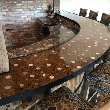 Epoxy Bar Countertop with 15,000 Wheat Pennies, Silver Dollars, and Buffalo Nick