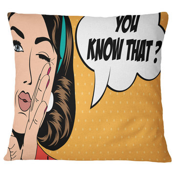 Retro Woman in Comic Style Abstract Portrait Throw Pillow, 16"x16"