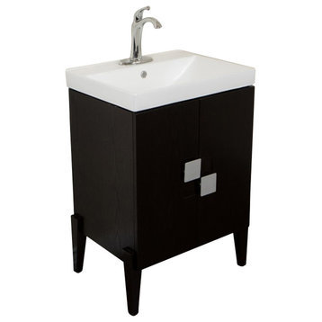 Single Sink Vanity, Black With Ceramic Top, White, 25"