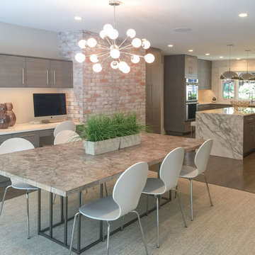 Long View of the Full Kitchen with Dining & Buffet, Island in distance