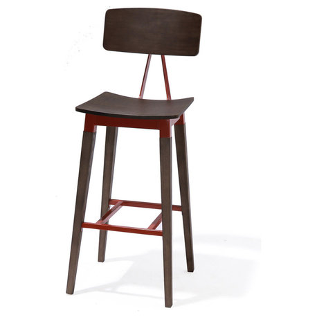 Abbott Retro Contemporary Wood/Steel Barstool - Ash/Brick Red