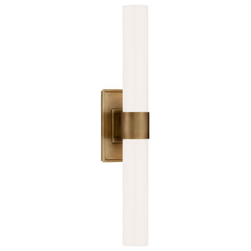 Presidio Petite Double Sconce in Hand-Rubbed Antique Brass with White Glass