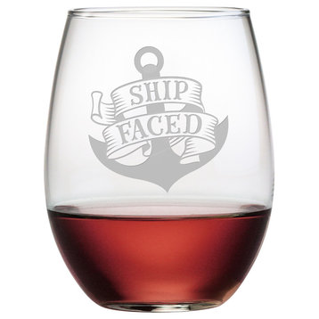 "Ship Faced" Stemless Wine Glasses, Set of 4