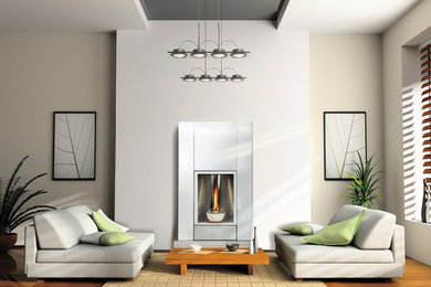 Asian living room photo in Toronto with white walls, a standard fireplace and no tv