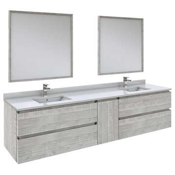 Fresca Stella 84" Wall Hung Double Bathroom Vanity w/ Mirrors in Ash Gray