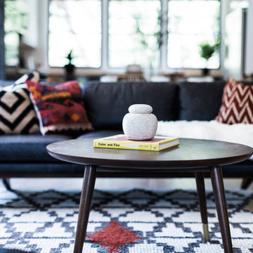 World Market Mid Century Modern Coffee Table in Moroccan Inspired Space
