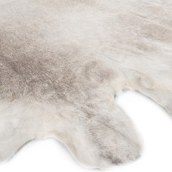 Luxury Natural Cowhide Area Rug, Handmade, Gray, White, Hair-on-Hide, 7'0"x6'0" - Area Rugs