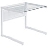 Caesar 34x28" Desk, White With Clear Tempered Glass Top