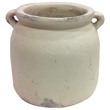 Heavy Hand Pressed Ancient Stressed Terracotta Flower Pot, Vintage White