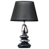 Stacked Chrome and Metallic Blue Stones Ceramic Table Lamp With Black Shade