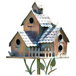 Zaer Ltd - Country Style Large Iron Birdhouse Stake, New Britain - Our Country Style Birdhouse Collection offers beautiful, creative condominium homes for our feathered friends. Skillfully crafted in an antique copper finish, each birdhouse features several openings and perches for multiple birds. The "New Britain" style has a classic cottage feel, sure to make any bird feel at home.