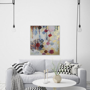 "Fishscale Blossoms II" Floater Framed Painting Print on Canvas