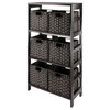 Leo 7-Piece Storage Shelf With 6 Foldable Woven Baskets, Espresso And Chocolate