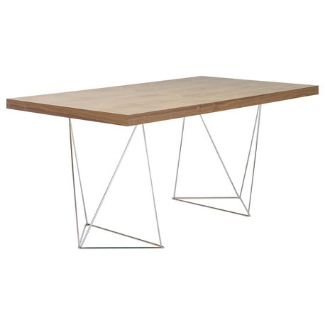 Tema Multi 71" Dining Tables With Trestles, Walnut, Chrome