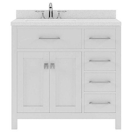 Caroline Parkway 36" Single Bath Vanity, White, White Quartz Top and Round Sink