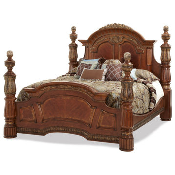 Villa Valencia Cal. King Low Poster Bed, Classic Chestnut