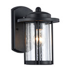 DOLAN, Transitional 1 Light Textured Black Outdoor Wall Sconce, 11" Height