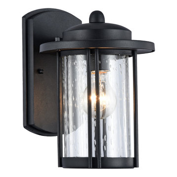 DOLAN, Transitional 1 Light Textured Black Outdoor Wall Sconce, 11" Height