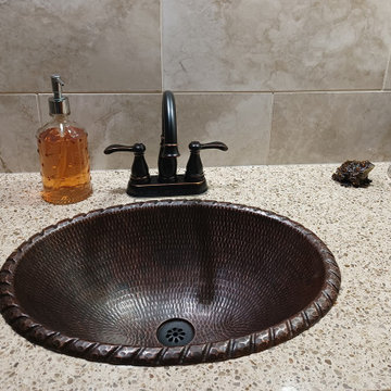 19" Oval Roped Rim Self Rimming Hammered Copper Sink (LO19RRDB)